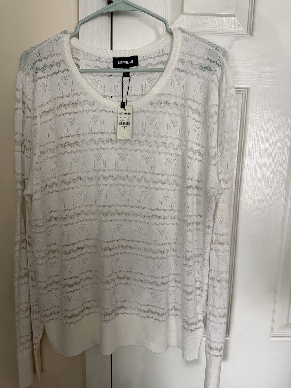 Express White Lace Knit Long Sleeve Sweater